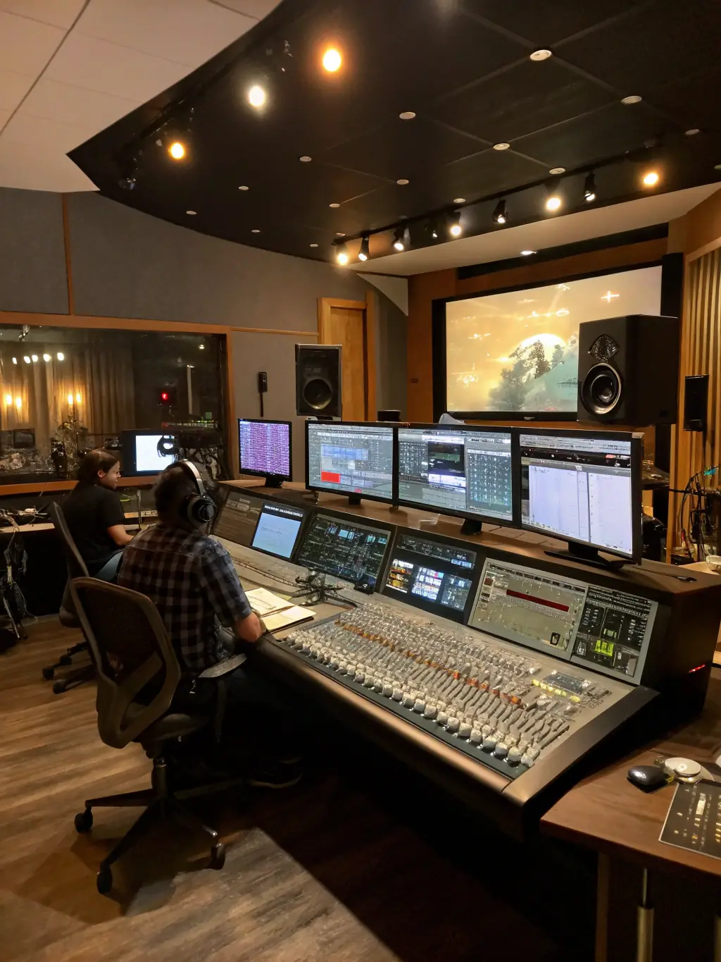 A visually appealing image of a recording session in a professional studio, highlighting CLE D'12's support for artistic development through access to resources and facilities.