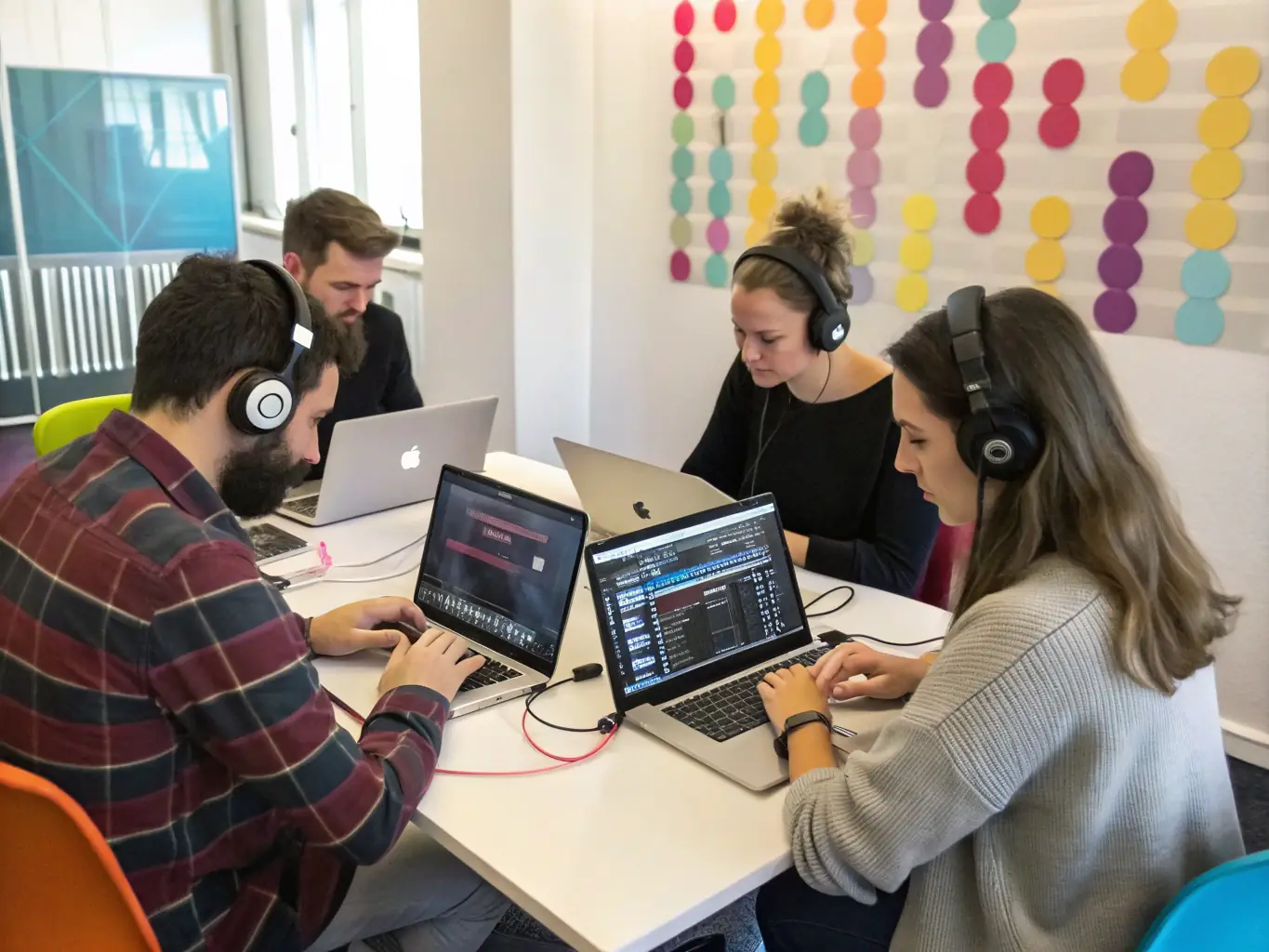 A collaborative workshop session with musicians from diverse backgrounds, working together on a new composition, highlighting the collaborative spirit of CLE D'12's programs.